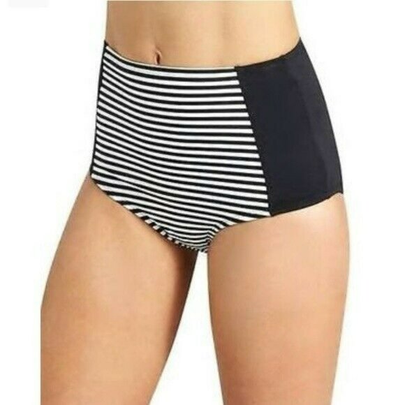 Athleta Black White Stripe High Waisted Montauk Swimsuit Bottoms